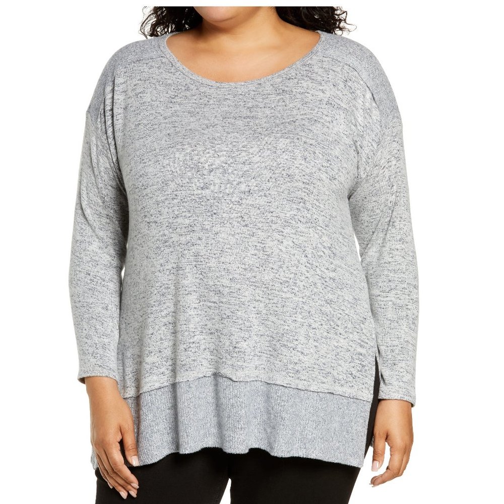 NWT Women's Bobeau Cozy Marled Pullover Tunic Top Plus Size 1X Blue $60 G202